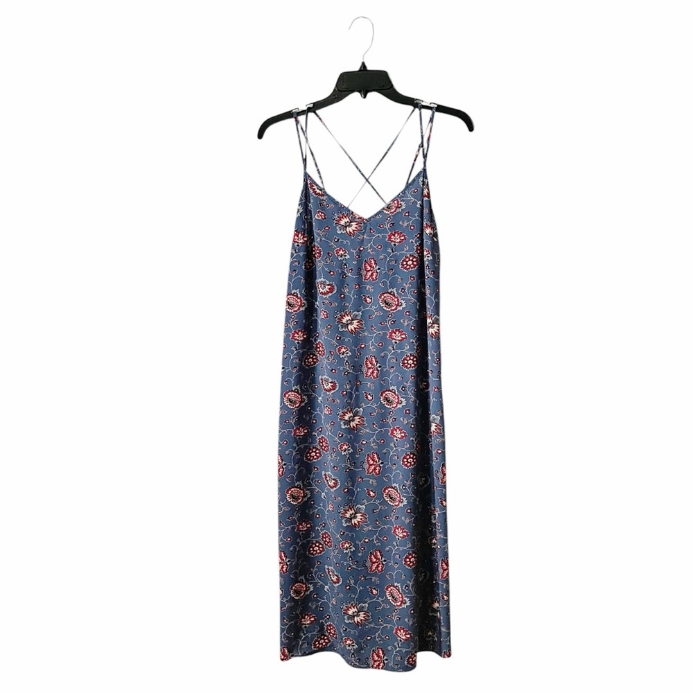Gap Day Midi Dress Women's Size M Blue/Red Floral – Rayon, Sleeveless, V-Neck